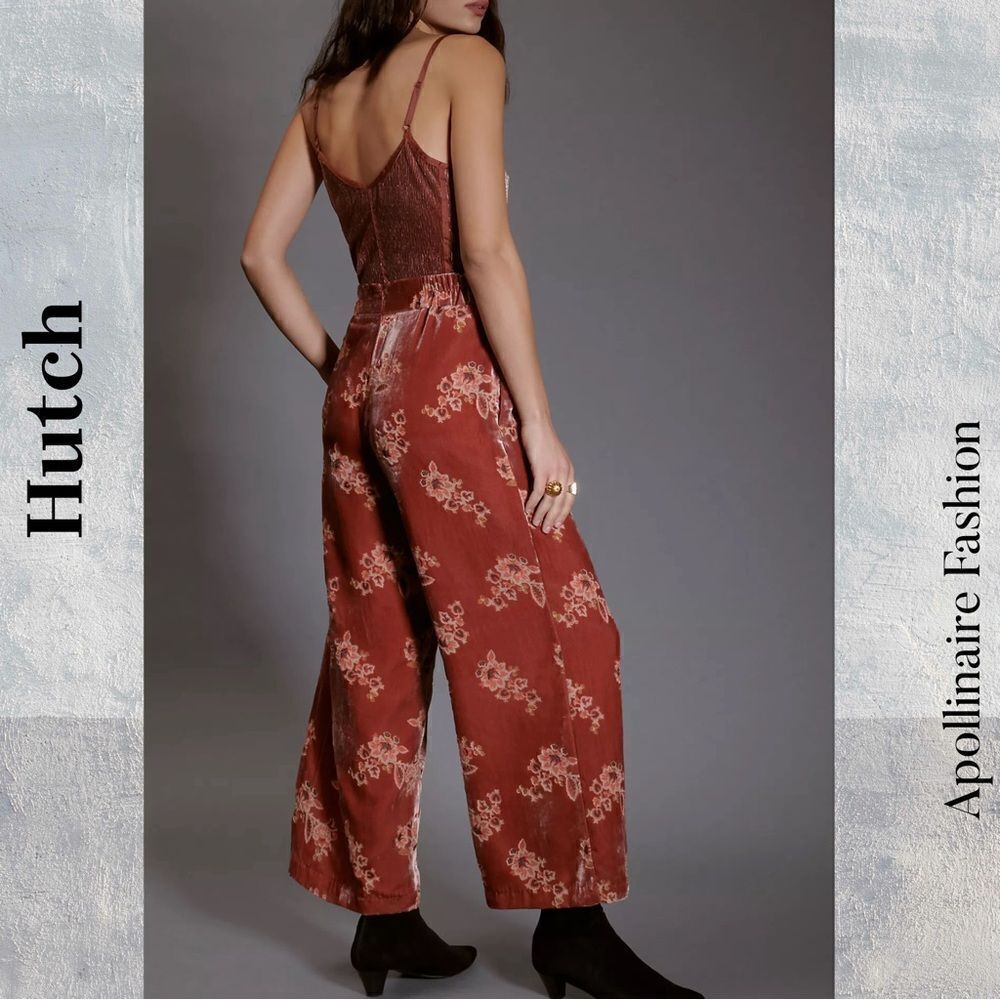 HUTCH FOR ANTHROPOLOGIE FLORAL VELVET BURNOUT PANTS IN RUSTIC ORANGE MEDIUM NEW